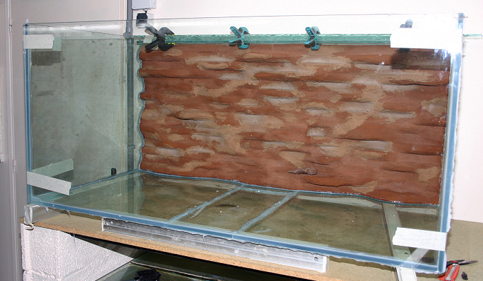 Aquarium de 780 litres avec décors en ciment hydrofuge