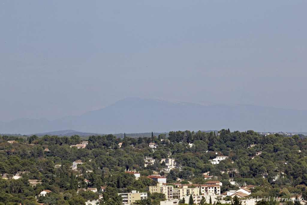 Nîmes avec la silhouette du Mont Ventoux