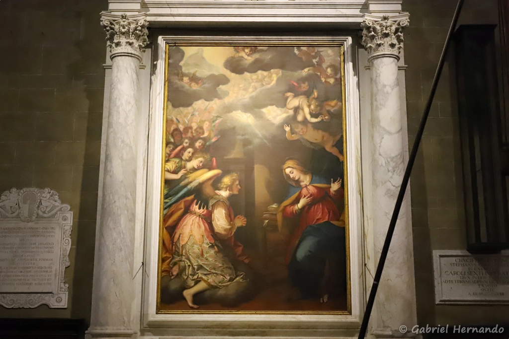 L'annonciation, une oeuvre de Giovanni Battista Pagg (1597), dans la Cathédrale Sans Martino