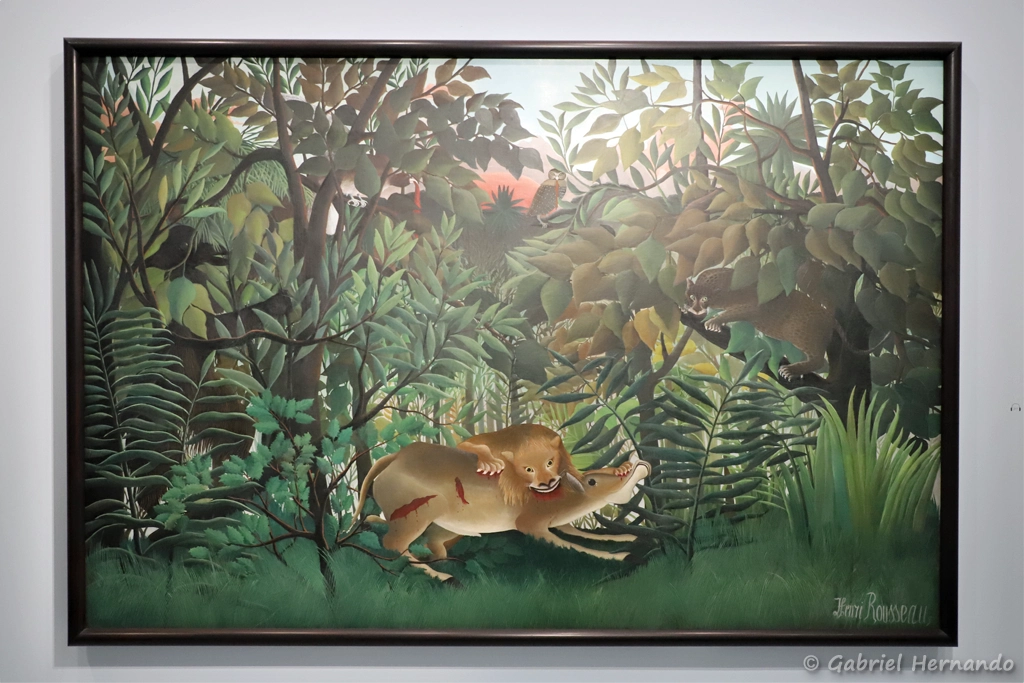 Le Lion, ayant faim, se jette sur l'antilope - Henri Rousseau
