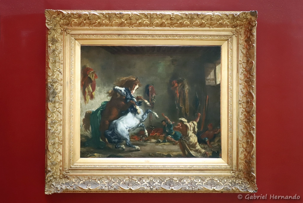 Chevaux arabes se battant dans une écurie - Eugène Delacroix
