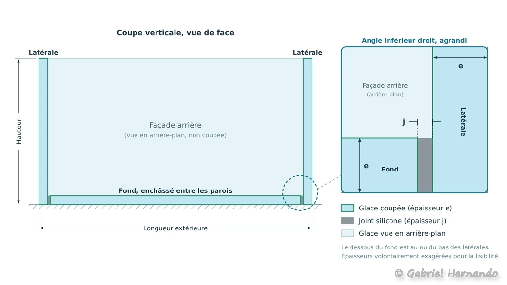 Principe de collage, aquarium vu en coupe